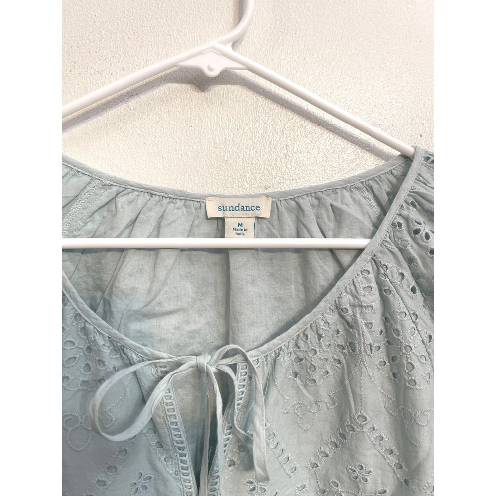 Sundance Eyelet Embroidered Cotton Dress Medium Dusty Blue Boho Tassel Peasant - Picture 4 of 4